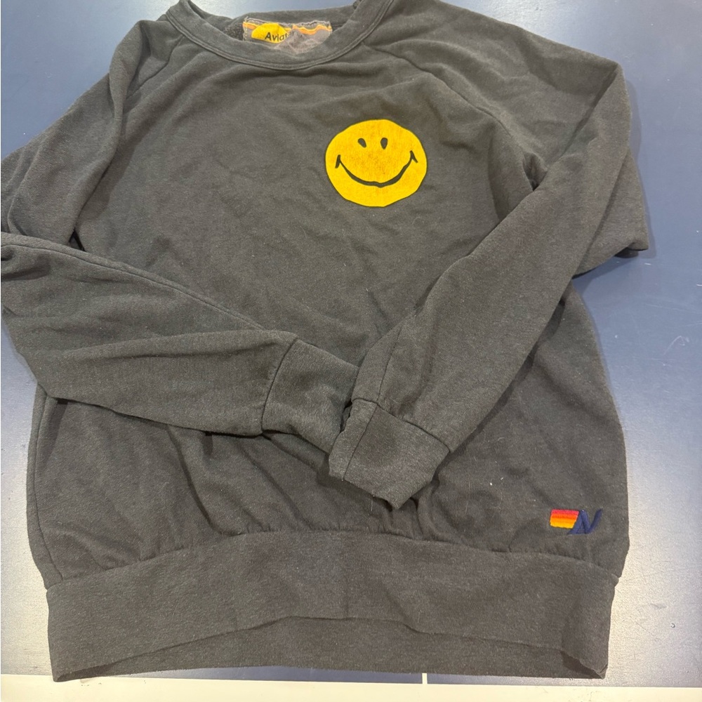 Avia Black Crewneck Sweater with Smiley Face